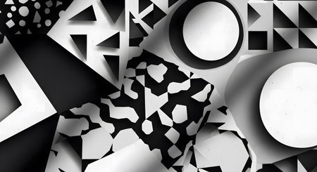 Abstract geometric background in black and white colors with paper cut shapes. Vector illustrationの素材