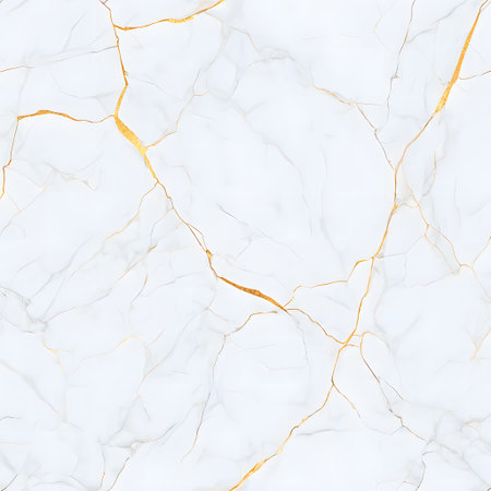 White marble texture with gold veins. Seamless square background, tile ready.の素材