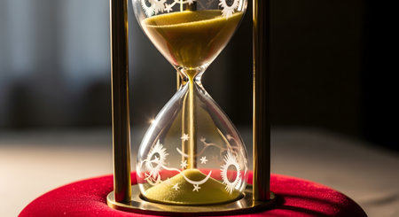 hourglass with gears and cogwheels inside, time passing conceptの素材