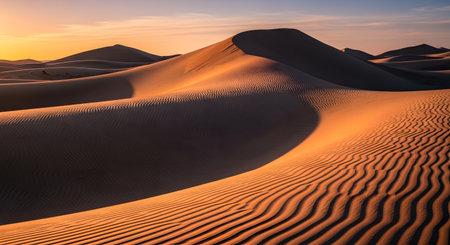 Sand dunes in the Sahara desert, Morocco, Africa. Sunsetの素材
