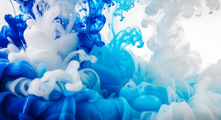 Abstract background of acrylic paint in water. Blue and white colors.の素材