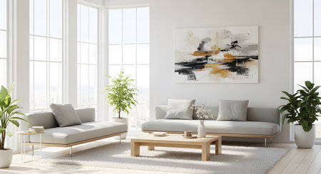 modern bright interiors apartment Living room 3D rendering illustration computer generated imageの素材