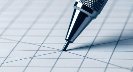 Pencil on graph paper close-up. Shallow DOFの素材