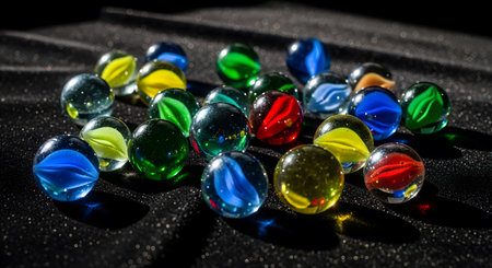 Colorful marbles on a black background. Selective focus.の素材