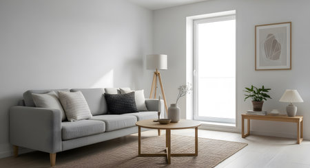 interior modern bright room with grey sofa 3D rendering computer generated imageの素材