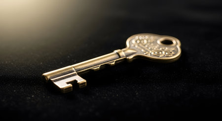Key on a black background, close-up, selective focus.の素材