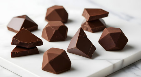 Chocolate truffles on white marble background, close up.の素材