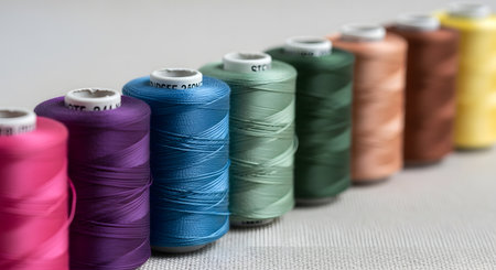 Colorful spools of thread on a white background close-upの素材