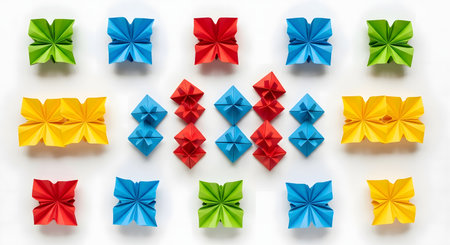 Colorful origami bows isolated on white background. Top view.の素材
