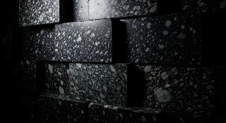 Black and white stone wall texture background. 3d render illustration.の素材