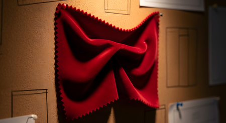 Red fabric on a wall in a museum. 3d rendering.の素材
