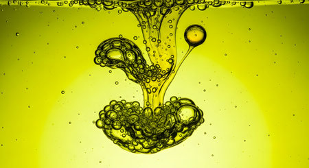 Bubbles in water on yellow background. 3d illustration.の素材