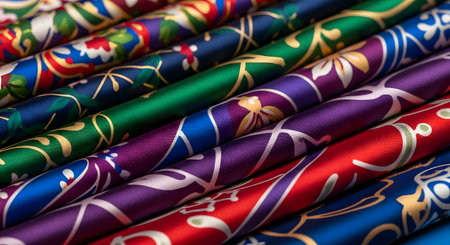 Colorful fabric as background, closeup view. Textile industryの素材