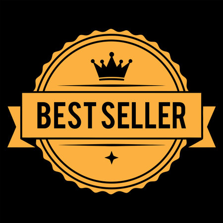 Bestseller golden label with ribbon on black background. Vector illustration.のイラスト素材