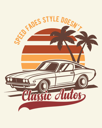 Vintage Car T-Shirt Design. Vintage T-Shirt Design. Car T-Shirt Design. T-Shirt Design.のイラスト素材
