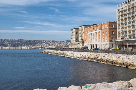Naples - Italy, January 2017. Cliff and the Naples waterfront view from the castle pierのeditorial素材