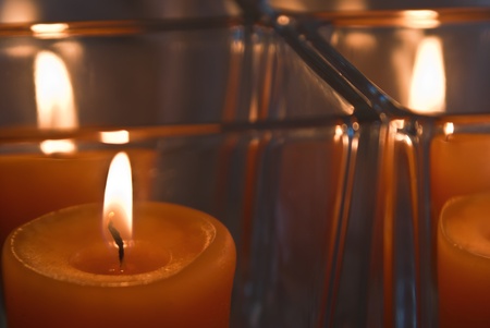 the fire of candles  from glass vasesの写真素材