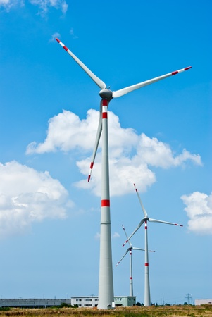 Three wind generator electricity,  power lineの写真素材