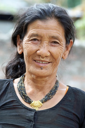 Kathmandu, Nepal, october 11, 2010: Nepalese woman protrait with in national clothesのeditorial素材