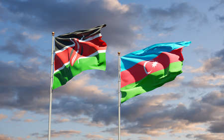 Beautiful national state flags of Kenya and Azerbaijan together at the sky background. 3D artwork concept.の写真素材