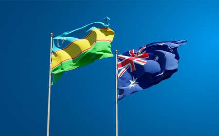 Beautiful national state flags of Karakalpakstan and Australia together at the sky background. 3D artwork concept.の写真素材