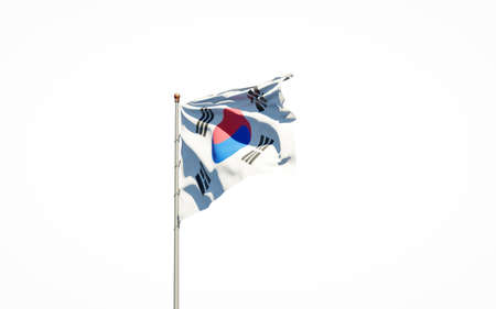 Beautiful national state flag of South Korea on white background. Isolated close-up South Korea flag 3D artwork.の写真素材