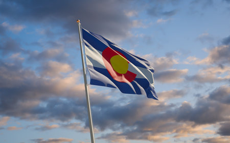Colorado US State Flag at sky background. 3D artworkの写真素材