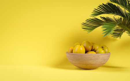 Mango Fruit Yellow Backdrop Background Copy Space. 3D artworkの写真素材