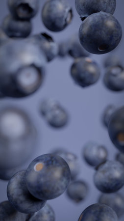 Blueberries Vertical Background Backdrop Image. 3D artwork
