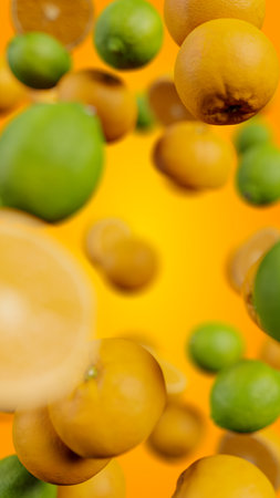 Limes Oranges Vertical Background Backdrop Image. 3D artworkの写真素材