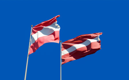 Flags of Latvia and Austria. 3D artwork