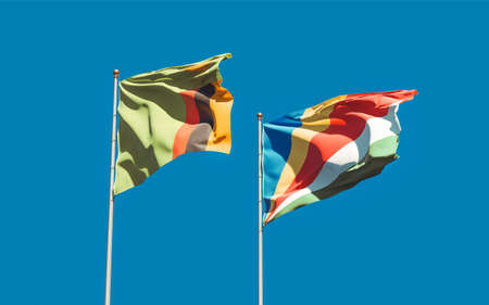 Flags of Zambia and Seychelles. 3D artworkの写真素材