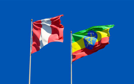 Flags of Peru and Ethiopia. 3D artworkの写真素材