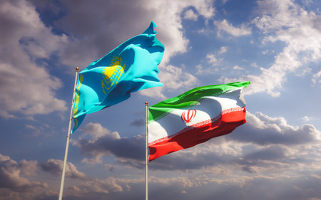 Flags of Kazakhstan and Iran. 3D artworkの写真素材