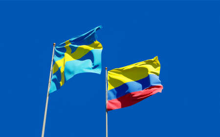 Flags of Sweden and Colombia. 3D artworkの写真素材
