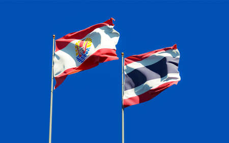 Flags of French Polynesia and Thailand. 3D artworkの写真素材