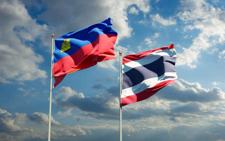 Flags of Liechtenstein and Thailand. 3D artworkの写真素材