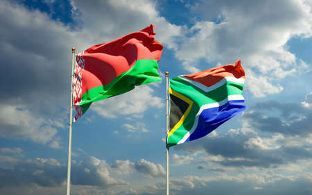 Flags of SAR African and Belarus. 3D artworkの写真素材