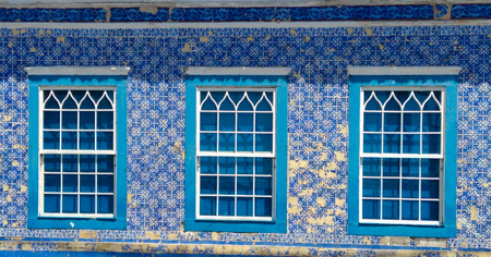 House with facade in tiles and windows (Wall and windows)の写真素材