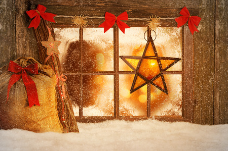 Christmas decorated windowsの写真素材