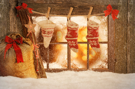 Christmas decorated windowsの写真素材