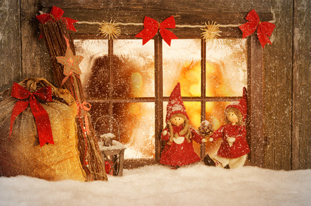 Christmas decorated windowsの写真素材