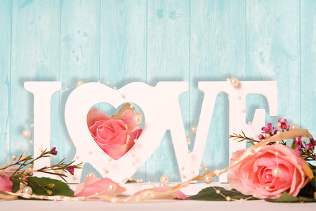 Love letters decorated with rosesの写真素材