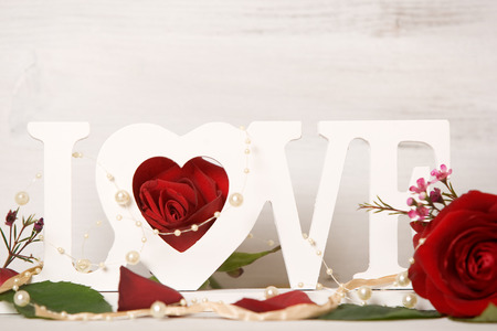 Love letters decorated with rosesの写真素材