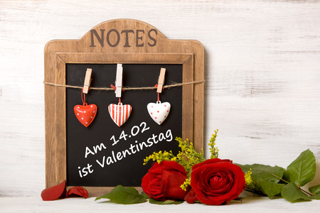 Slate board with the word \ &quot;On February 14, Valentineの写真素材