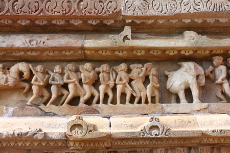 Khajuraho temples and their erotic sculptures Indiaの写真素材