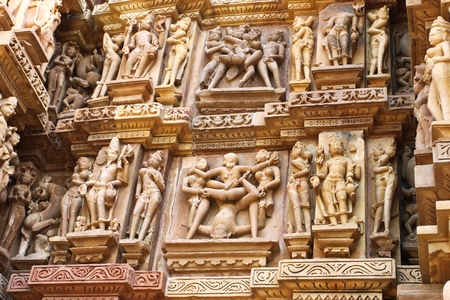 Khajuraho temples and their sculptures Indiaの写真素材