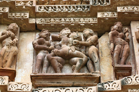 Khajuraho temples and their sculptures Indiaの写真素材