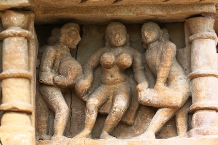Khajuraho temples and their erotic sculptures Indiaの写真素材