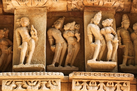Khajuraho temples and their erotic sculptures Indiaの写真素材